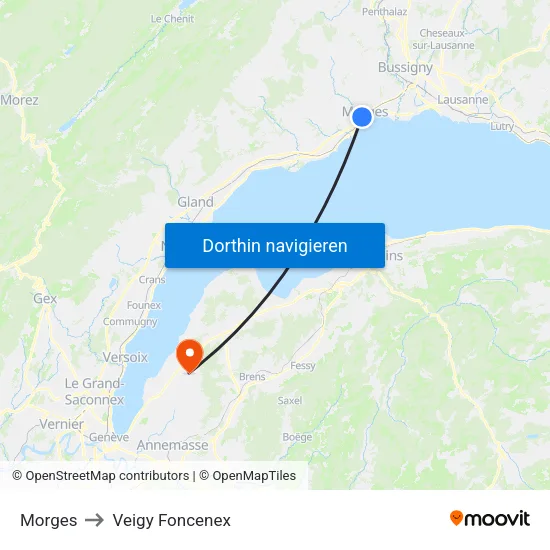 Morges to Veigy Foncenex map
