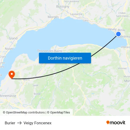Burier to Veigy Foncenex map