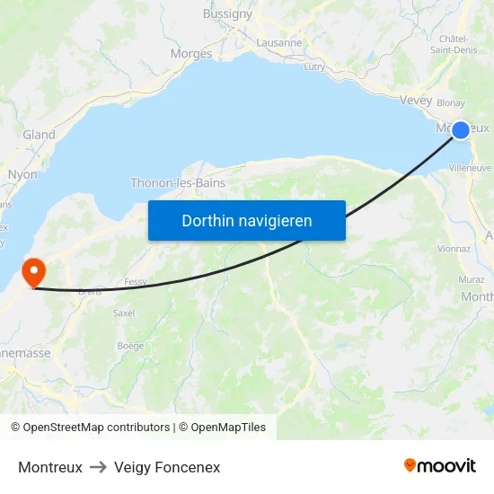 Montreux to Veigy Foncenex map
