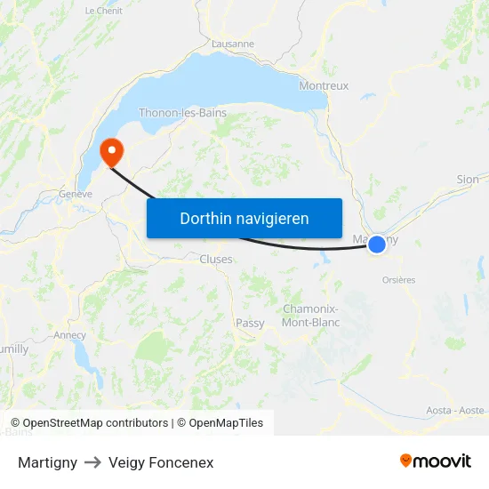 Martigny to Veigy Foncenex map