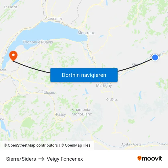 Sierre/Siders to Veigy Foncenex map