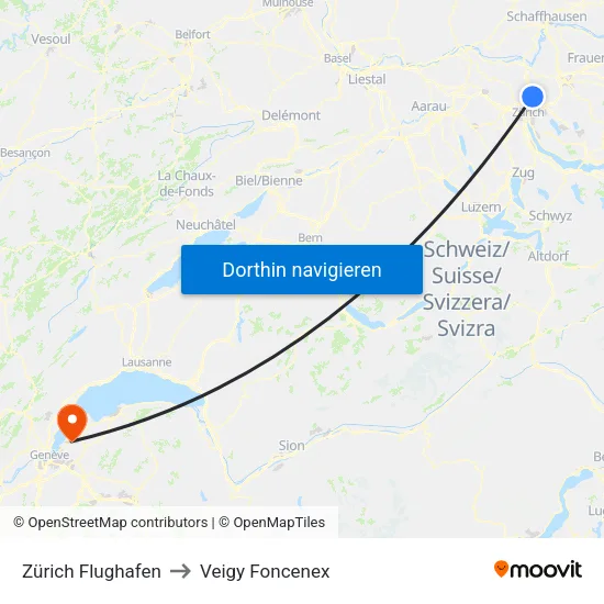 Zürich Flughafen to Veigy Foncenex map