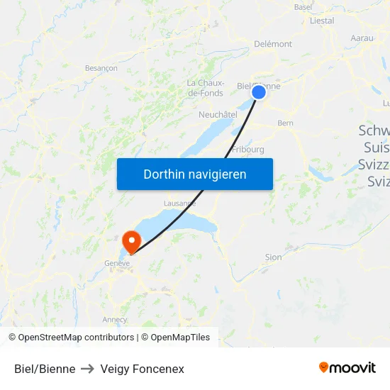 Biel/Bienne to Veigy Foncenex map