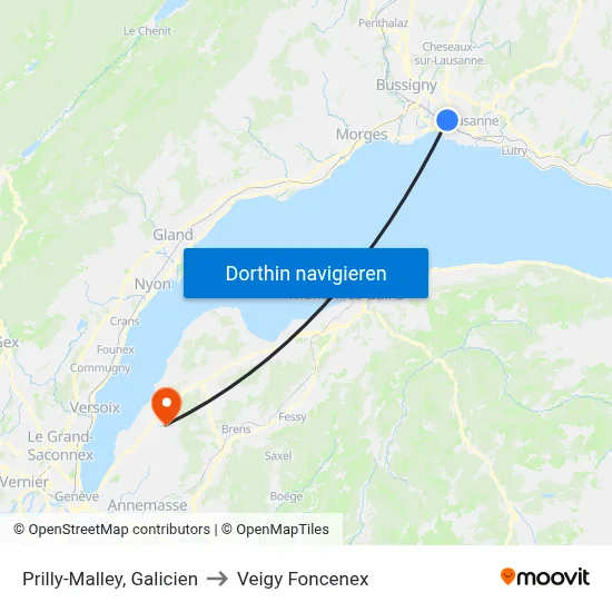 Prilly-Malley, Galicien to Veigy Foncenex map