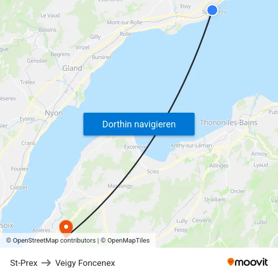 St-Prex to Veigy Foncenex map