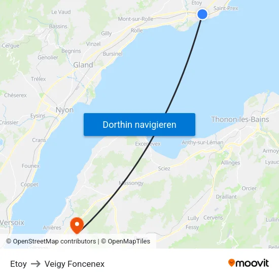 Etoy to Veigy Foncenex map