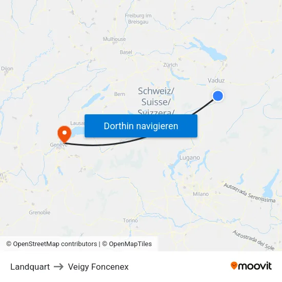 Landquart to Veigy Foncenex map