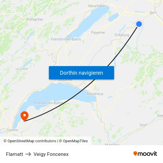 Flamatt to Veigy Foncenex map