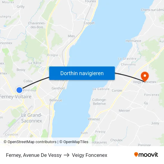 Ferney, Avenue De Vessy to Veigy Foncenex map