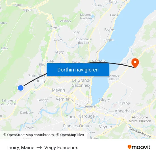 Thoiry, Mairie to Veigy Foncenex map