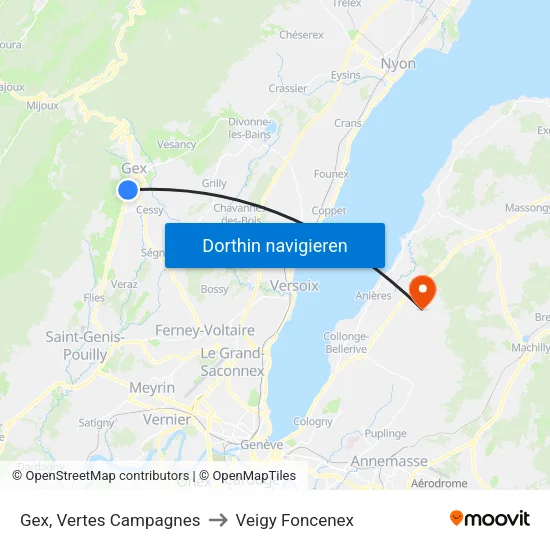 Gex, Vertes Campagnes to Veigy Foncenex map