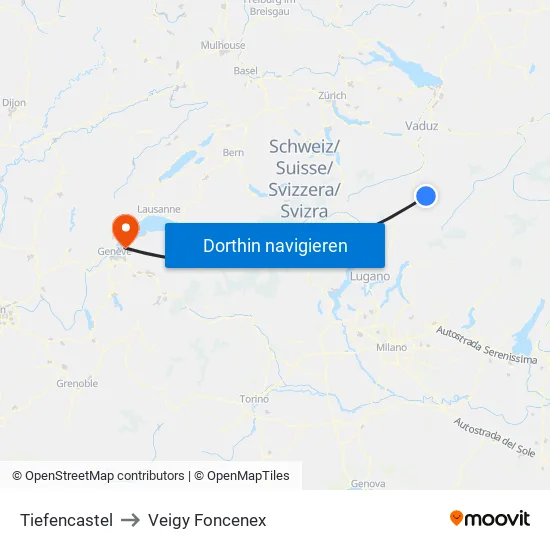Tiefencastel to Veigy Foncenex map