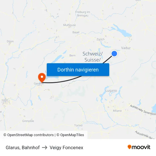 Glarus, Bahnhof to Veigy Foncenex map