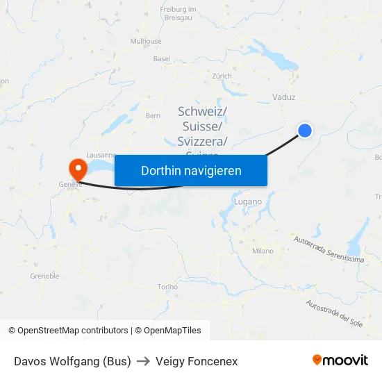 Davos Wolfgang (Bus) to Veigy Foncenex map