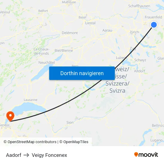 Aadorf to Veigy Foncenex map