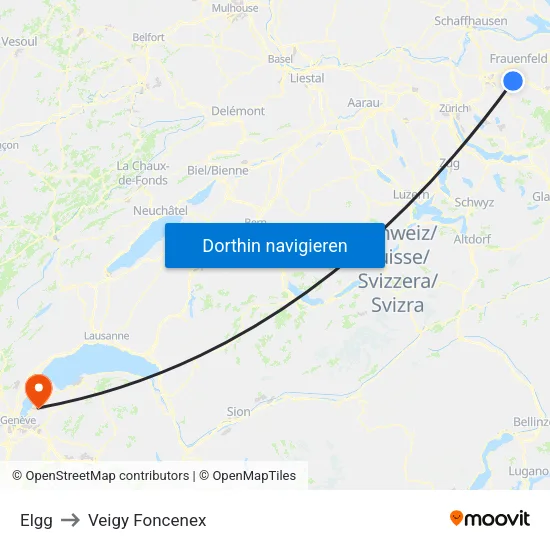 Elgg to Veigy Foncenex map