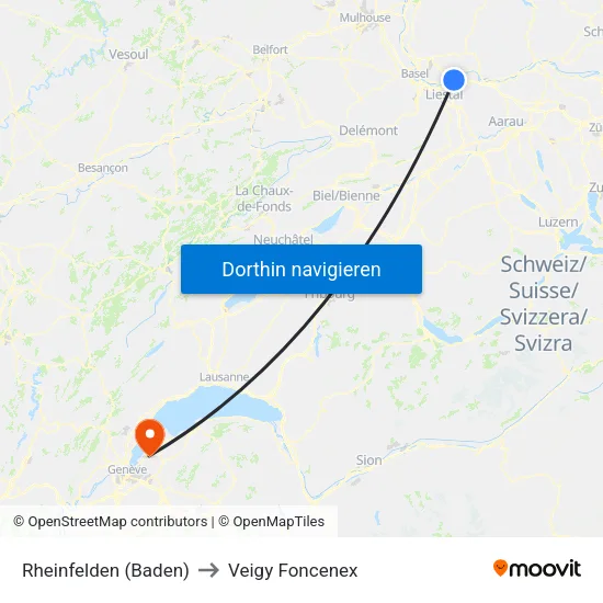 Rheinfelden (Baden) to Veigy Foncenex map