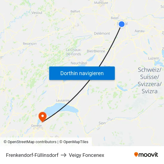 Frenkendorf-Füllinsdorf to Veigy Foncenex map
