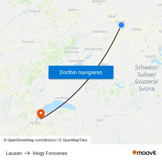 Lausen to Veigy Foncenex map