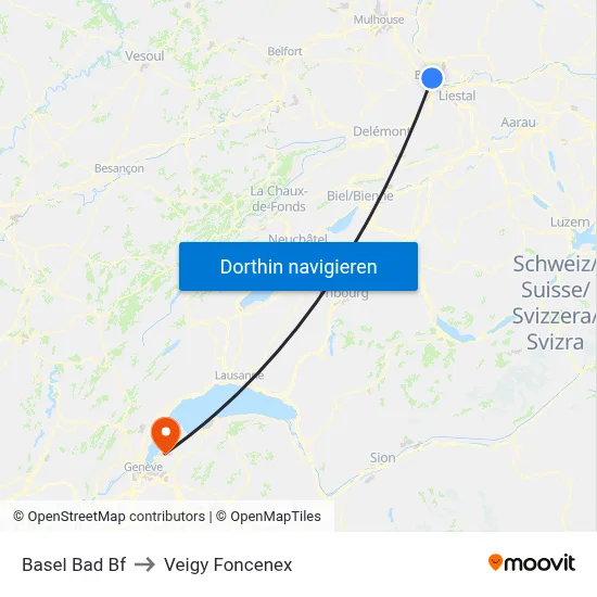 Basel Bad Bf to Veigy Foncenex map