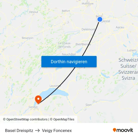 Basel Dreispitz to Veigy Foncenex map