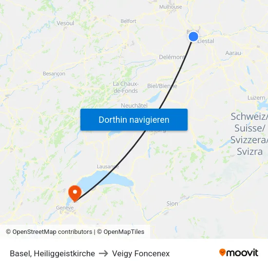 Basel, Heiliggeistkirche to Veigy Foncenex map