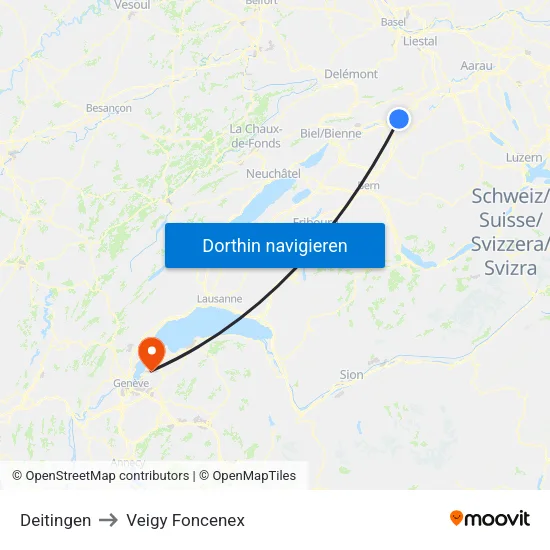 Deitingen to Veigy Foncenex map