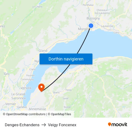 Denges-Echandens to Veigy Foncenex map