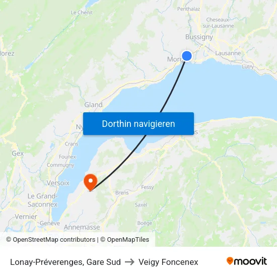 Lonay-Préverenges, Gare Sud to Veigy Foncenex map