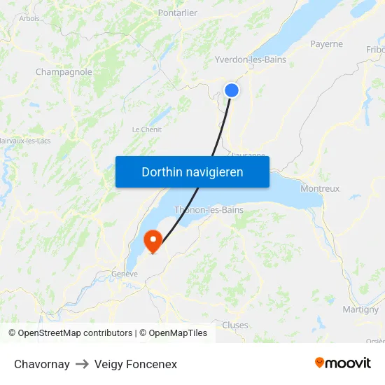 Chavornay to Veigy Foncenex map