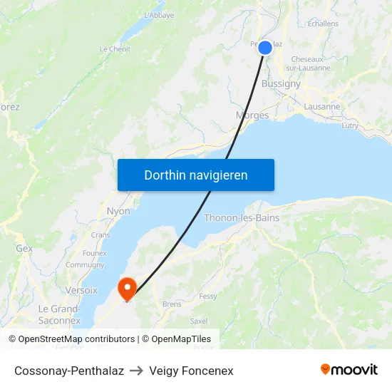 Cossonay-Penthalaz to Veigy Foncenex map