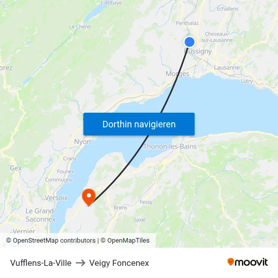 Vufflens-La-Ville to Veigy Foncenex map