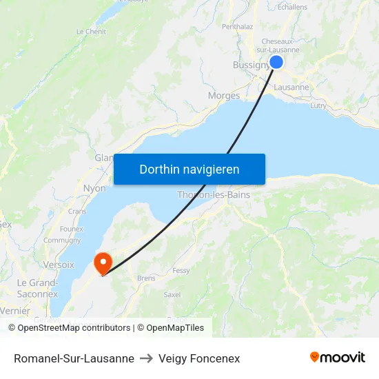Romanel-Sur-Lausanne to Veigy Foncenex map