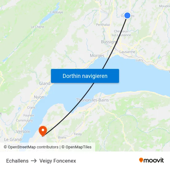 Echallens to Veigy Foncenex map