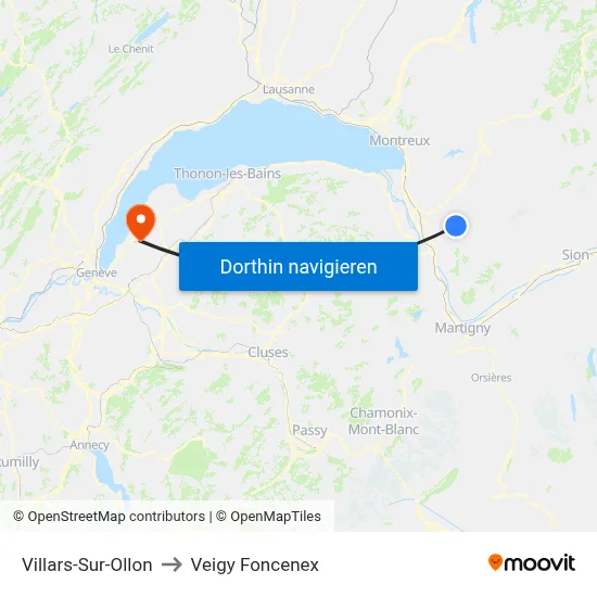 Villars-Sur-Ollon to Veigy Foncenex map