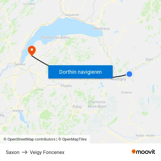 Saxon to Veigy Foncenex map