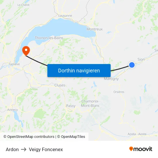 Ardon to Veigy Foncenex map