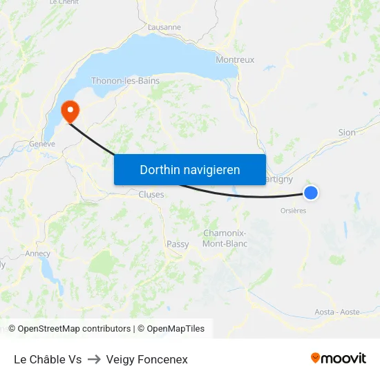 Le Châble Vs to Veigy Foncenex map