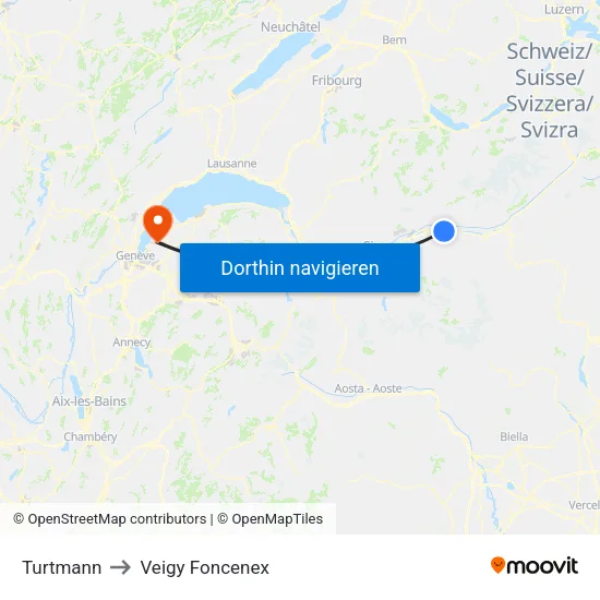 Turtmann to Veigy Foncenex map