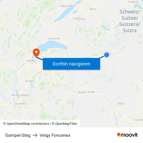 Gampel-Steg to Veigy Foncenex map
