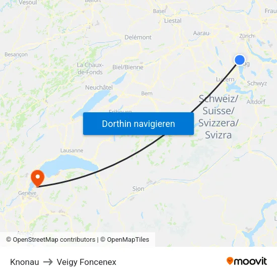 Knonau to Veigy Foncenex map