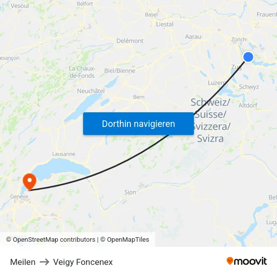Meilen to Veigy Foncenex map