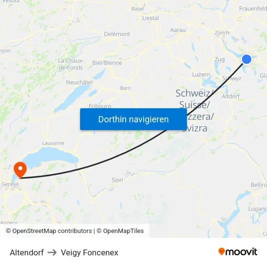 Altendorf to Veigy Foncenex map