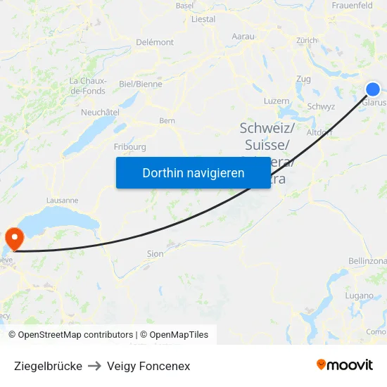 Ziegelbrücke to Veigy Foncenex map