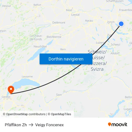 Pfäffikon Zh to Veigy Foncenex map