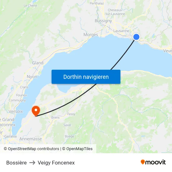 Bossière to Veigy Foncenex map