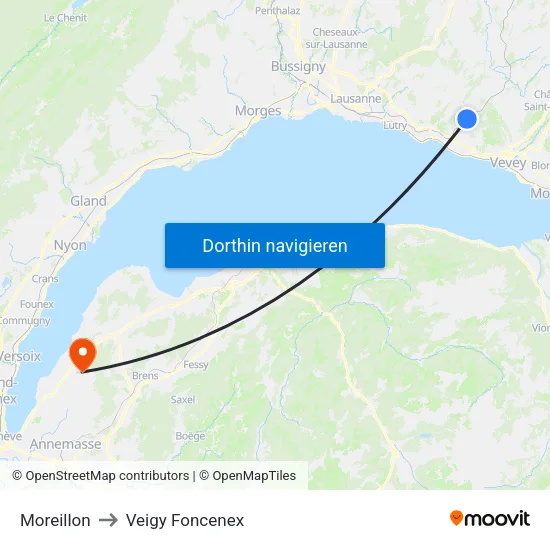 Moreillon to Veigy Foncenex map