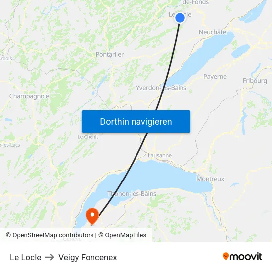 Le Locle to Veigy Foncenex map
