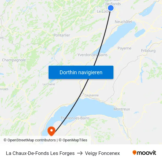 La Chaux-De-Fonds Les Forges to Veigy Foncenex map
