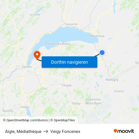 Aigle, Médiathèque to Veigy Foncenex map